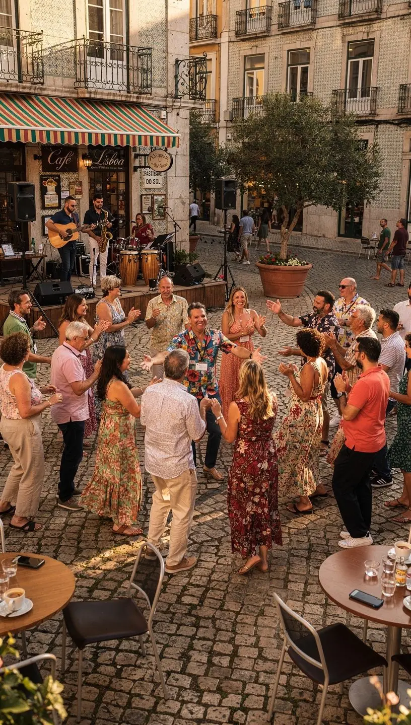 Dancers engaging in social networking at a vibrant event